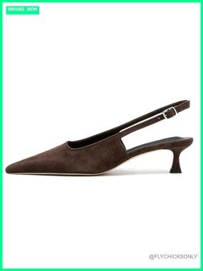 Kitten Heel Slingback Pumps Pointed Toe Low Heel Synthetic Buckle